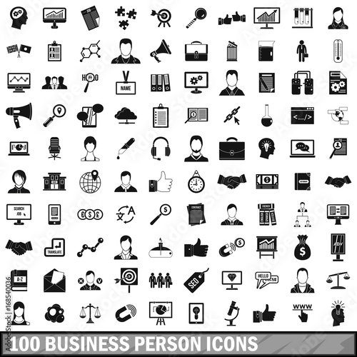 100 business person icons set, simple style 