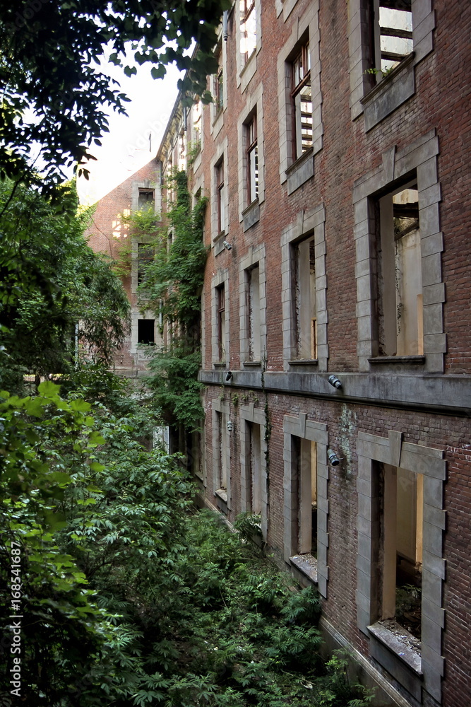 Overgrown ruins of abandoned palace of Smetskoy (Sanatorium named after Lenin), Abkhazia. Green post-apocalyptic concept