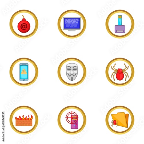 Virus icons set, cartoon style