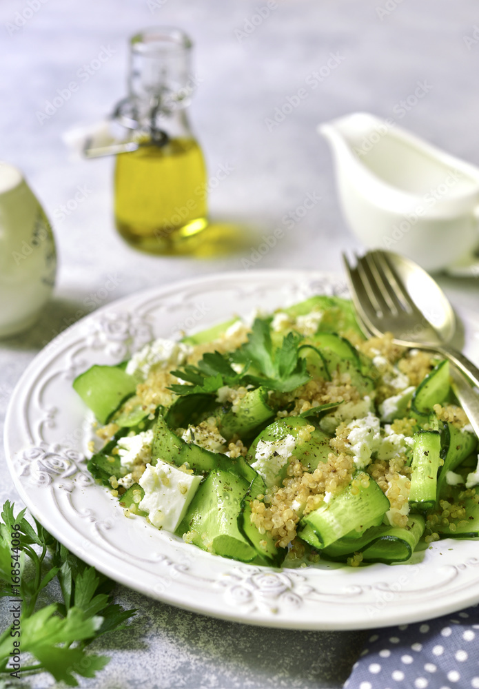 Cucumber salad with quinoa and feta cheese. Cucumber salad with quinoa and feta cheese.