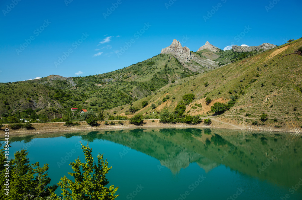 Lake Panagia, view of the village of Zelenogorye, Crimea