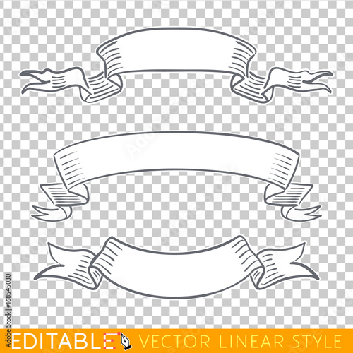 Banners ribbons. Editable line drawing. Stock vector illustration.
