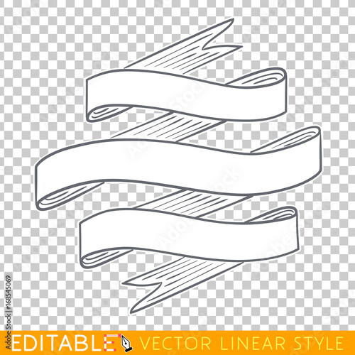 Banners ribbons. Editable line drawing. Stock vector illustration.