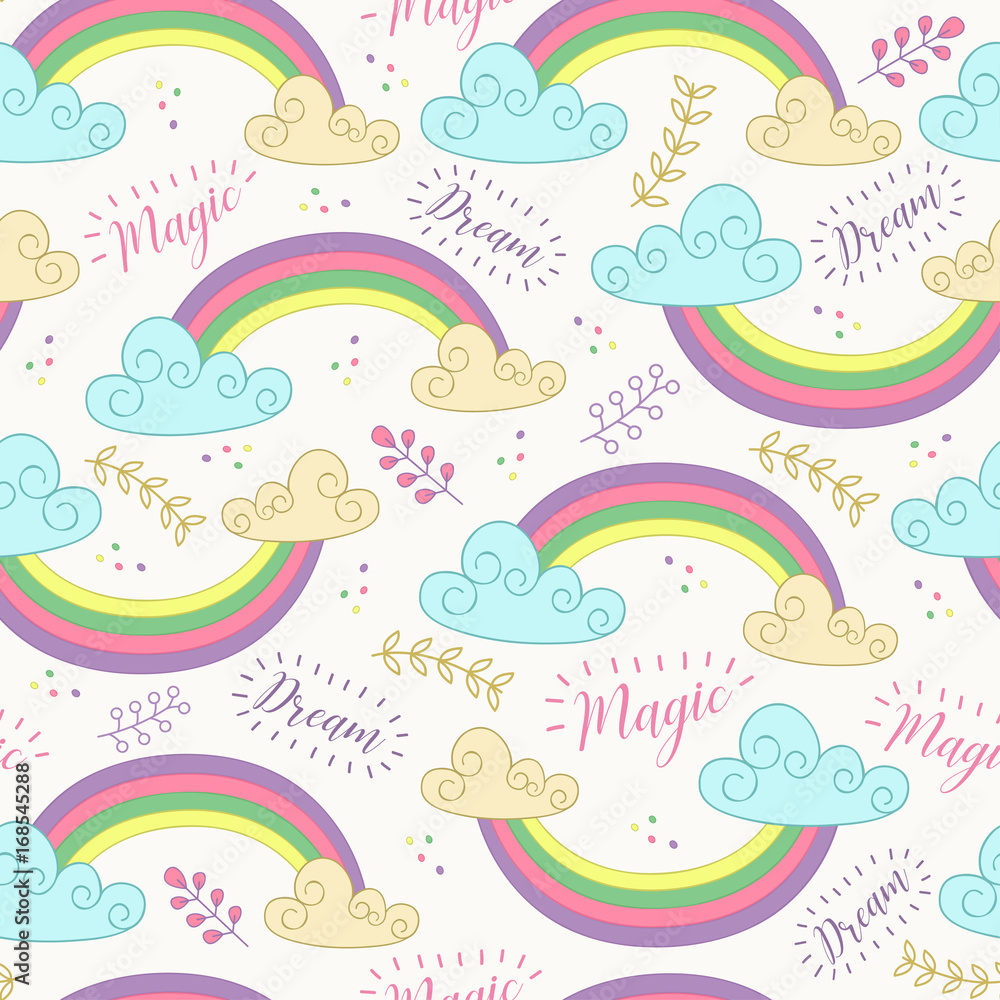 seamless pattern with cute rainbow  - vector illustration, eps
