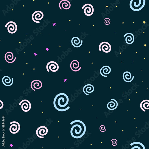 cartooned seamless pattern with stars and clouds  vector illustration background