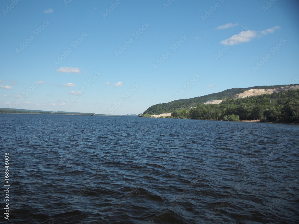 Boat trip along the Volga river. Russia. Zhiguli mountains.