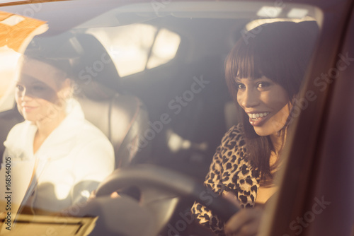 Co-workers carpooling to work during morning commute