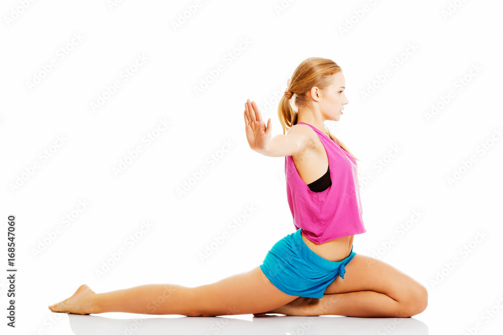 Beautiful caucasian woman is doing exercises. Beautiful caucasian woman is doing exercises.