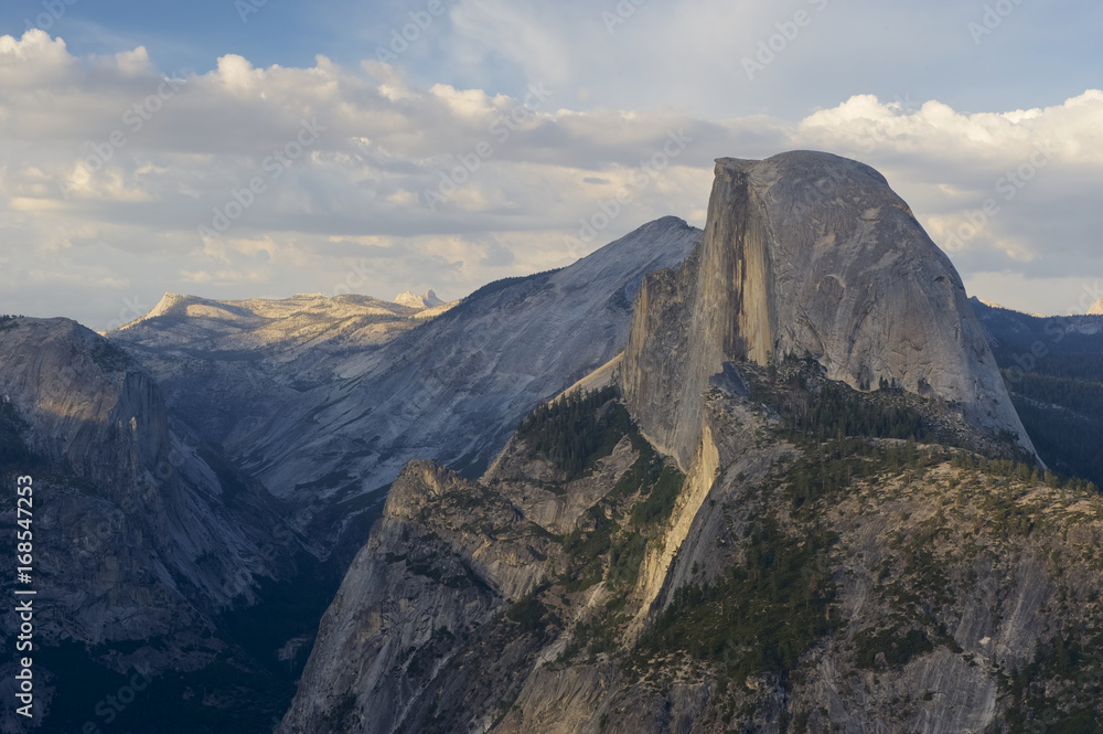 North Done, Tenaya Canyon, Half Dome and Cloud's Rest at sunset as seen from Glacier Point, Yosemite, California, USA