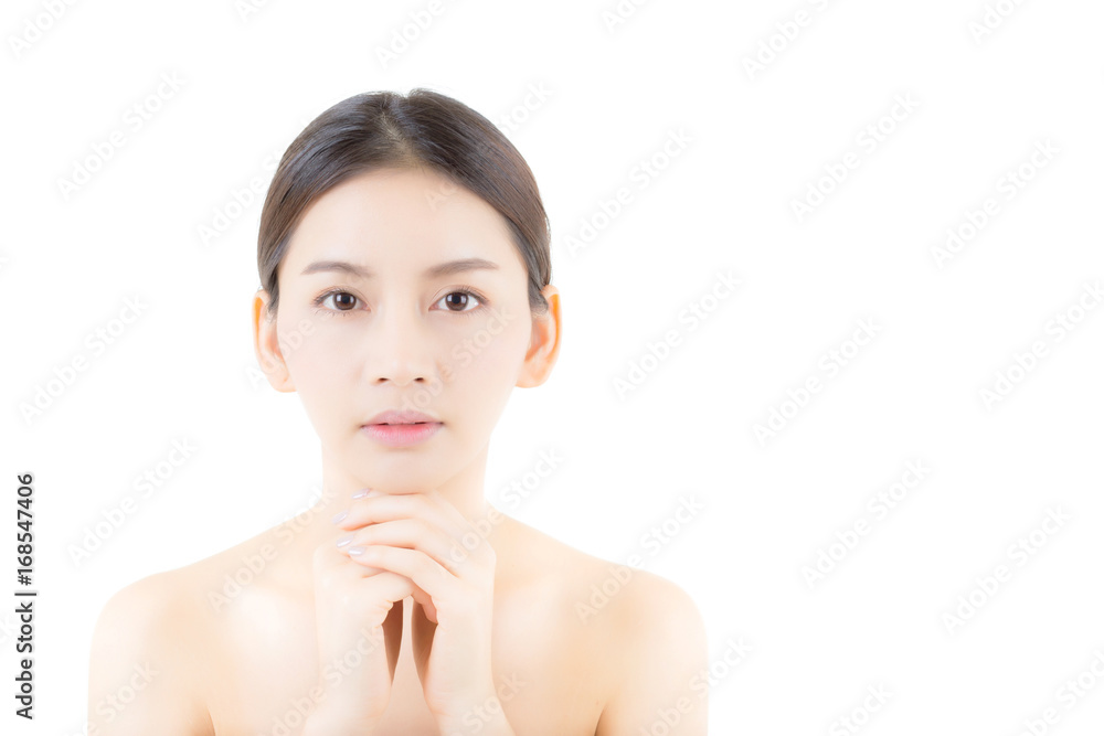 Beautiful girl with makeup, woman and skin care concept / attractive asia girl smilling on face isolated on white background. Beautiful girl with makeup, woman and skin care concept / attractive asia girl smilling on face isolated on white background.