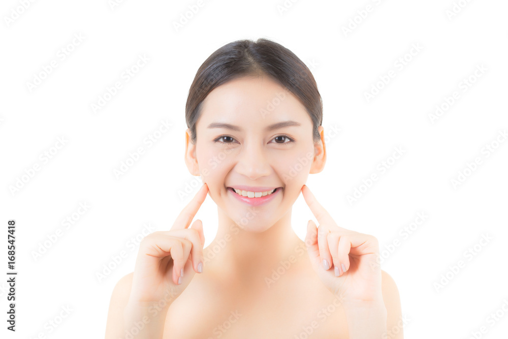 Beautiful girl with makeup, woman and skin care concept / attractive asia girl smilling on face isolated on white background. Beautiful girl with makeup, woman and skin care concept / attractive asia girl smilling on face isolated on white background.