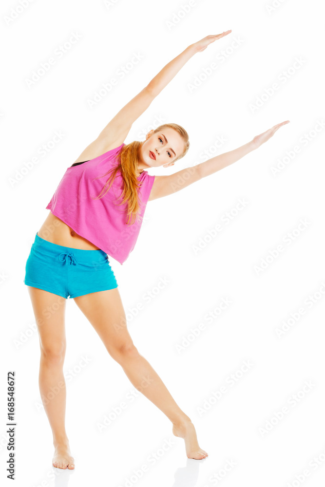 Beautiful caucasian woman is doing exercises. Beautiful caucasian woman is doing exercises.