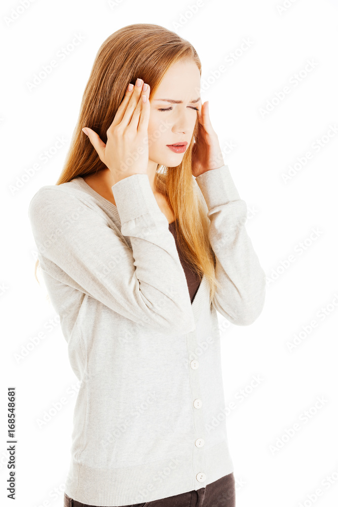 Beautiful woman's portrait, having headache. Beautiful woman's portrait, having headache.