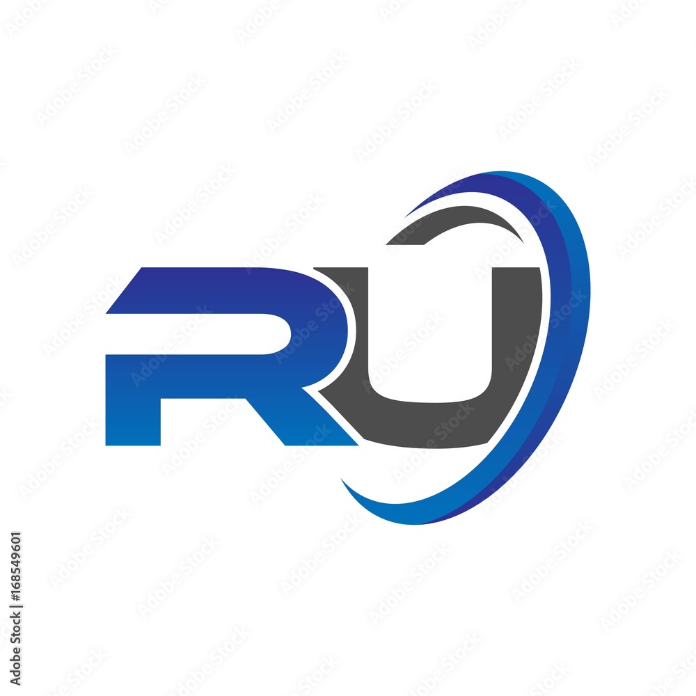 vector initial logo letters ru with circle swoosh blue gray vector initial logo letters ru with circle swoosh blue gray