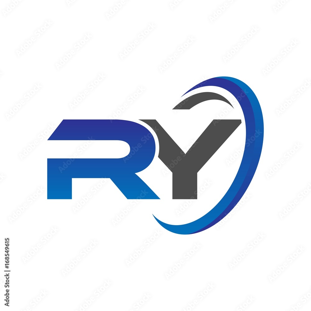vector initial logo letters ry with circle swoosh blue gray