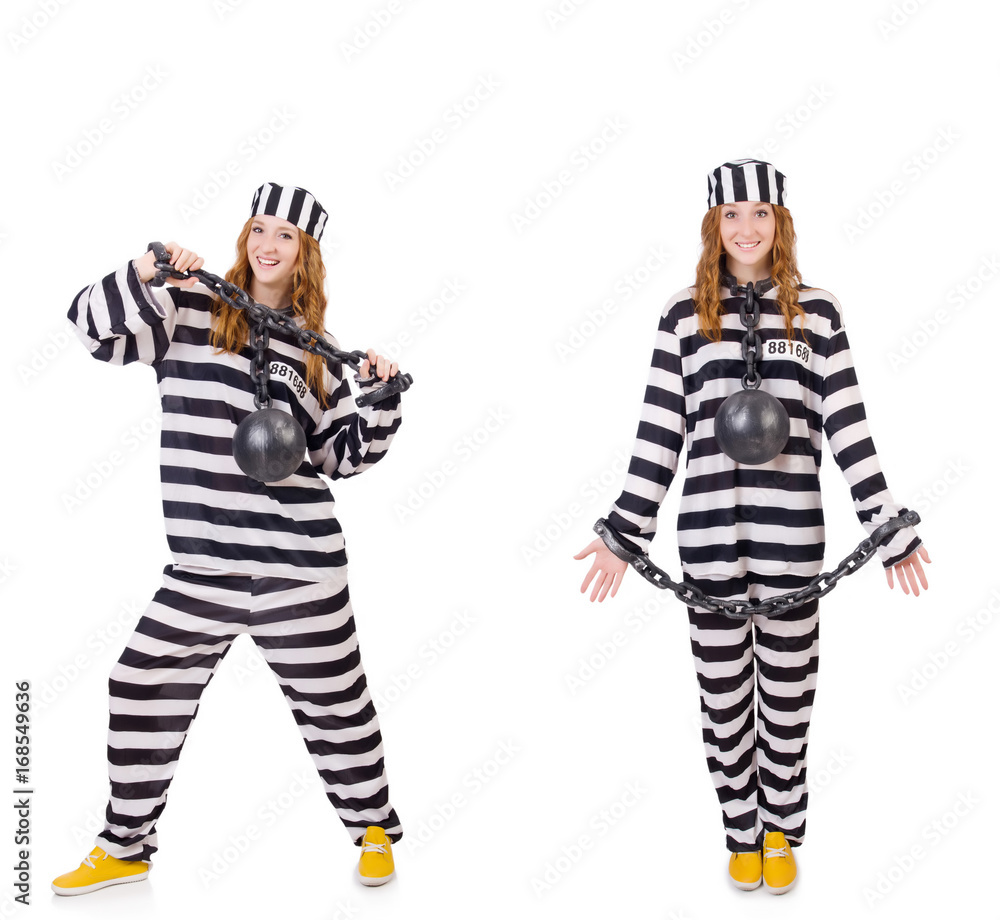 Woman prisoner isolated on white Woman prisoner isolated on white