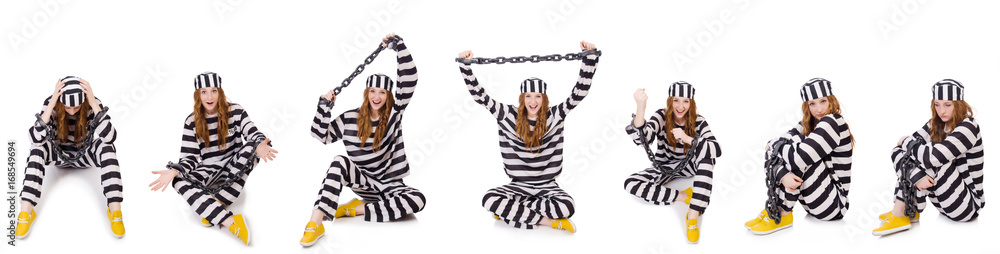 Fototapeta premium Woman prisoner isolated on white