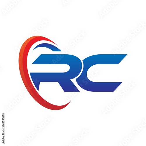 dynamic vector initial letters logo rc with circle swoosh red blue