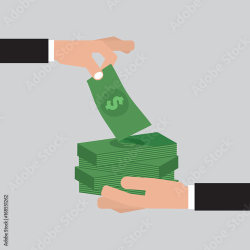 Hand Giving Many Bunches Of Money To Other Hand Vector Illustration