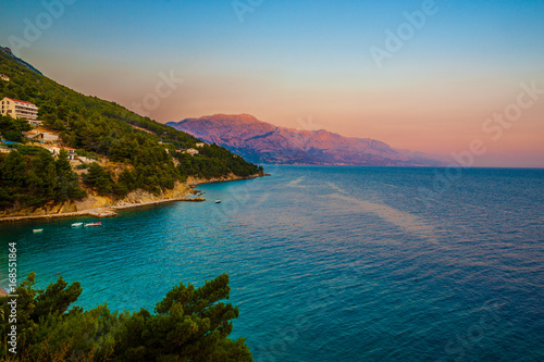Magical sunset over the beach, Makarska riviera, Dalmatia ,Croatia