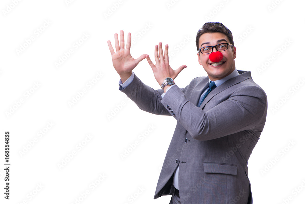 Funny clown businessman isolated on white background Funny clown businessman isolated on white background