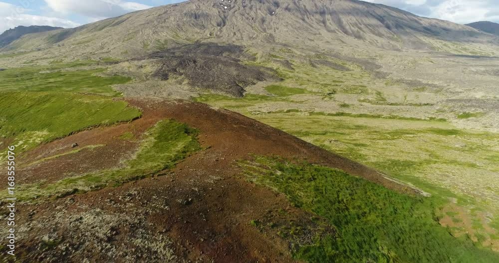 Drone video of Iceland nature landscape - West Iceland famous snaefellsjokull volcano mountain on Snaefellsnes peninsula. Drone video of Iceland nature landscape - West Iceland famous snaefellsjokull volcano mountain on Snaefellsnes peninsula.