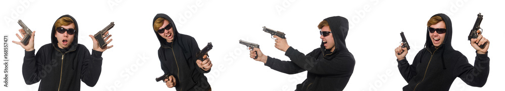 Aggressive man with gun isolated on white Aggressive man with gun isolated on white
