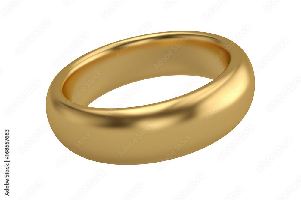 One gold ring on white background.3D illustration. One gold ring on white background.3D illustration.