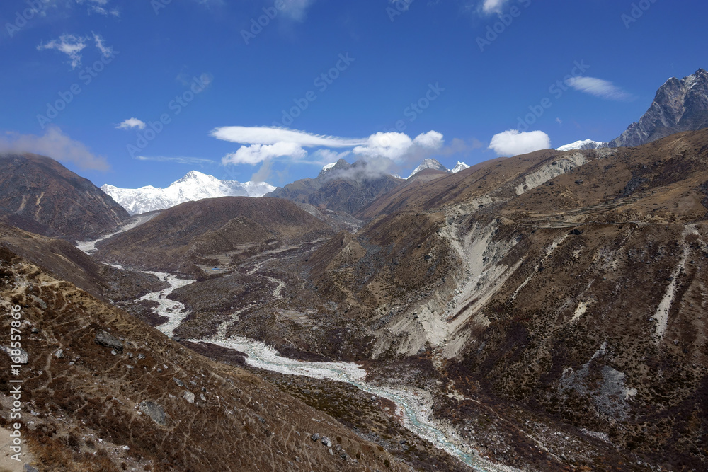 Mountain landscape, the path of the glacier