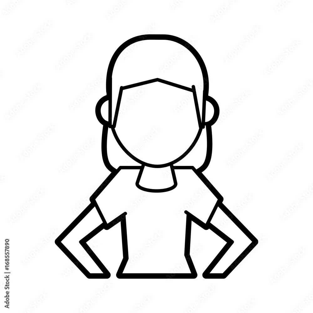 Flat line uncolored woman avatar over white background vector illustration