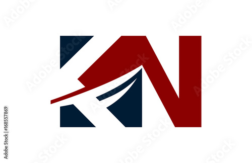 KN Red Negative Space Square Swoosh Letter Logo