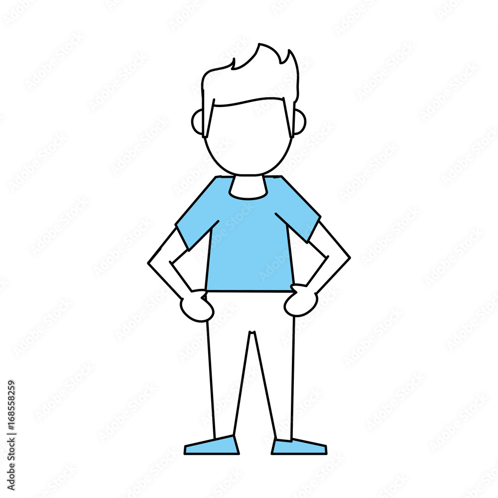 Flat line monocromatic standing man over white background vector illustration