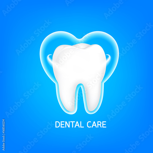 Whitening of human tooth. Deep cleaning, dental care concept. Icon design, Illustration on blue background.