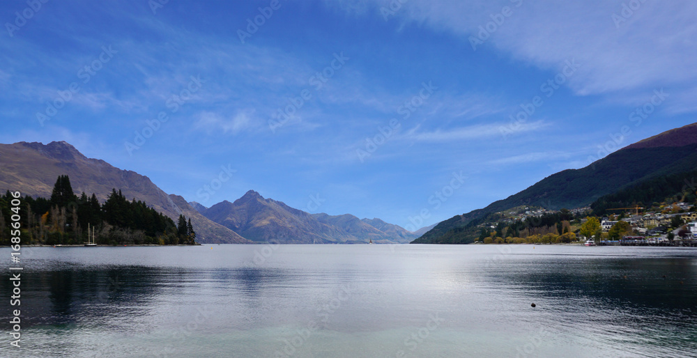 Beautiful landscape of the lake along the road in New Zealand