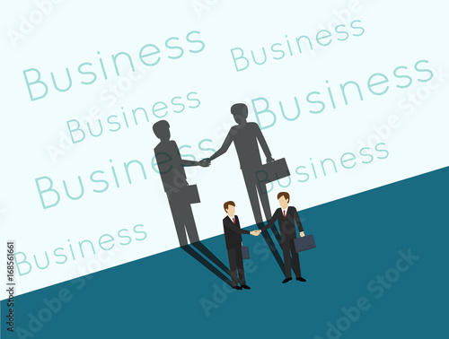 Business man are shaking hands with shadows on the wall. Co-operation concept.
