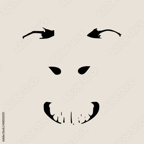 Demonic ugly face. Devil scream character. Demon or monster screaming with in an open mouth as a front view horror face.