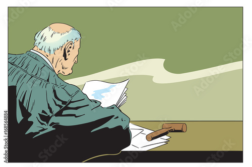 Stock illustration. Judge in courtroom.