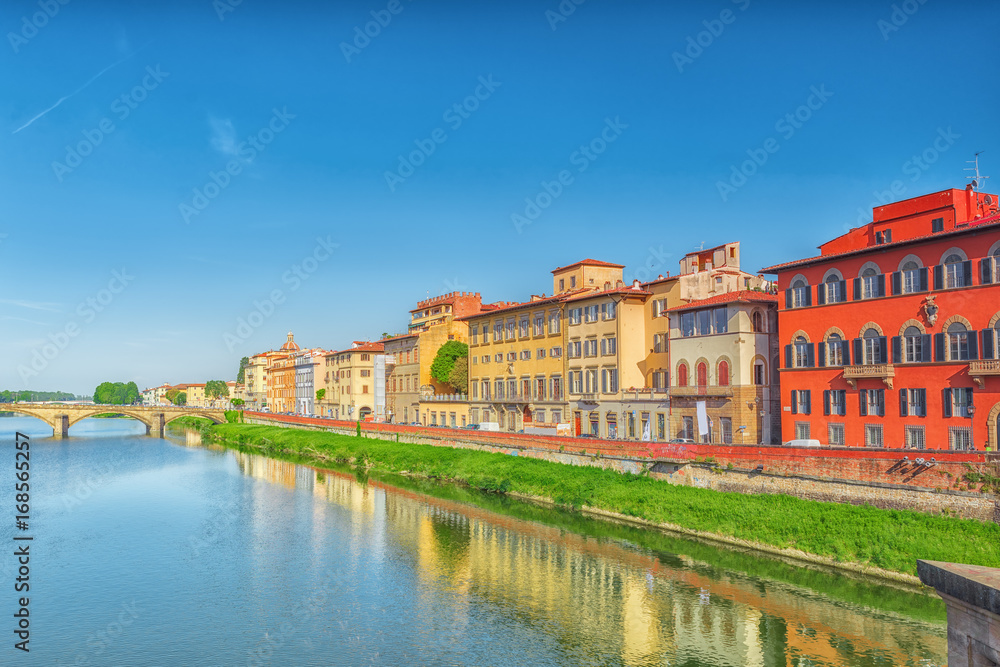 Beautiful panoramic view of the Arno River and the town of Renaissance Italy - Florence. Italy.