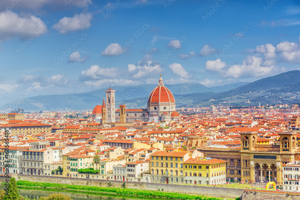Beautiful landscape above, panorama on historical view of the Florence from Boboli Gardens (Giardino di Boboli ) point. Italy.