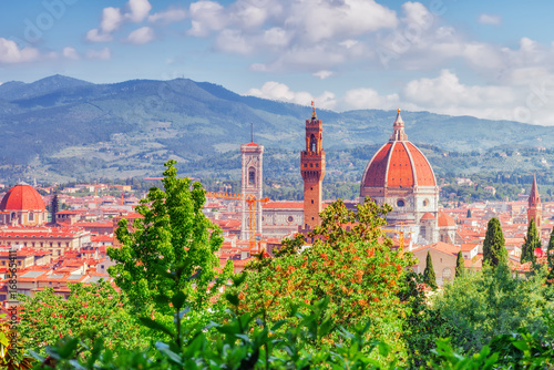 Beautiful landscape above, panorama on historical view of the Florence from Boboli Gardens (Giardino di Boboli ) point. Italy. photo