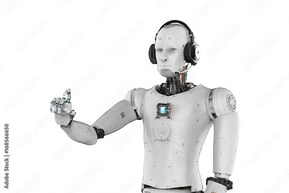 robot wearing headset and hand pointing robot wearing headset and hand pointing