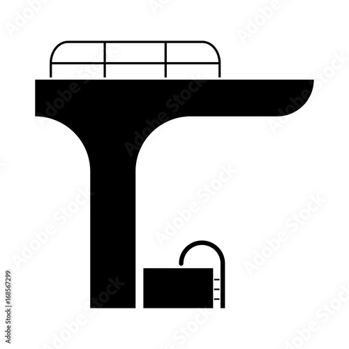 Pool with a diving tower black color icon .
