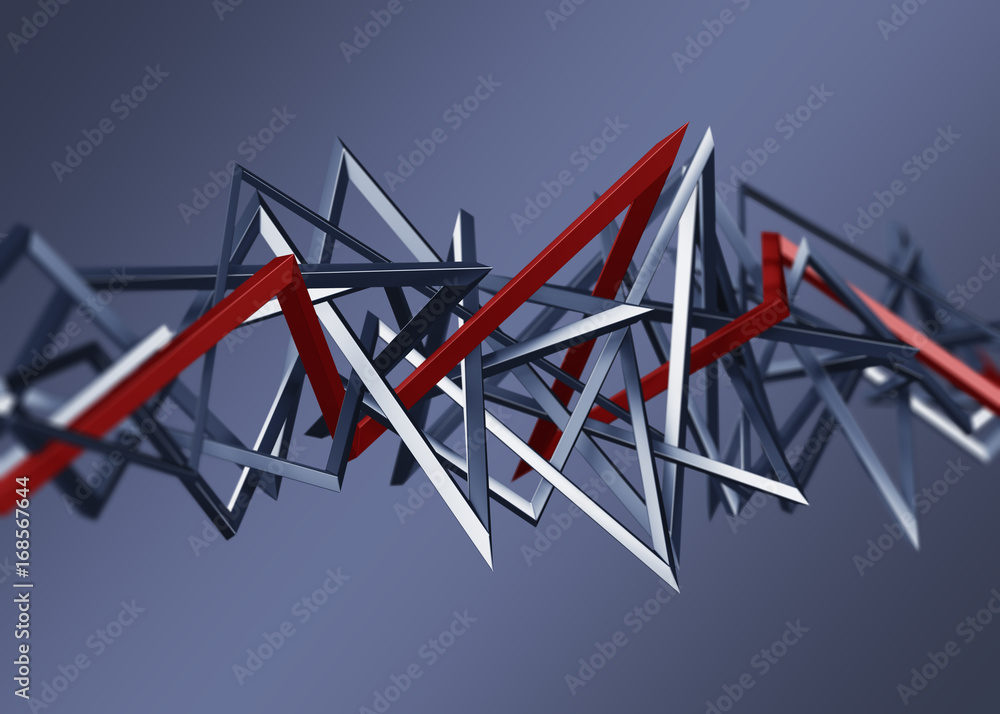 Melalic lines with one red. 3D rendering illustration. Melalic lines with one red. 3D rendering illustration.