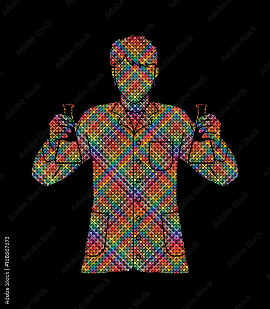 Scientist with flask chemical designed using colorful pixels graphic vector Scientist with flask chemical designed using colorful pixels graphic vector