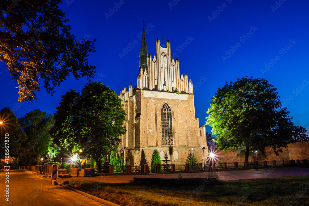 Medieval Fara Church in Swiecie at night, Poland