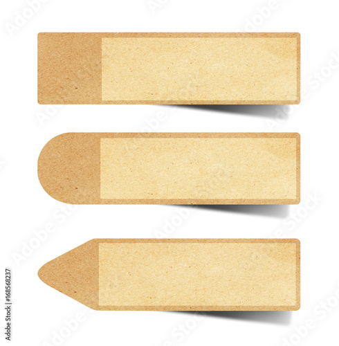 recycled paper stick on white background, copy space for advertising message