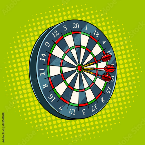 Darts game pop art style vector illustration