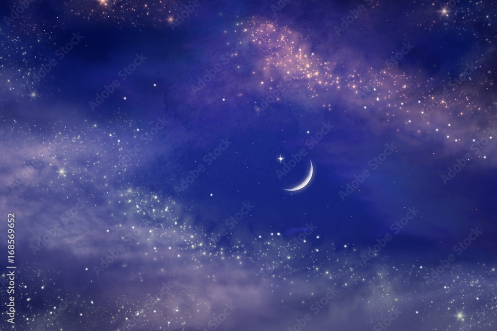 Fototapeta premium Ramadan background . Prayer time . Dramatic nature background . Arab night 