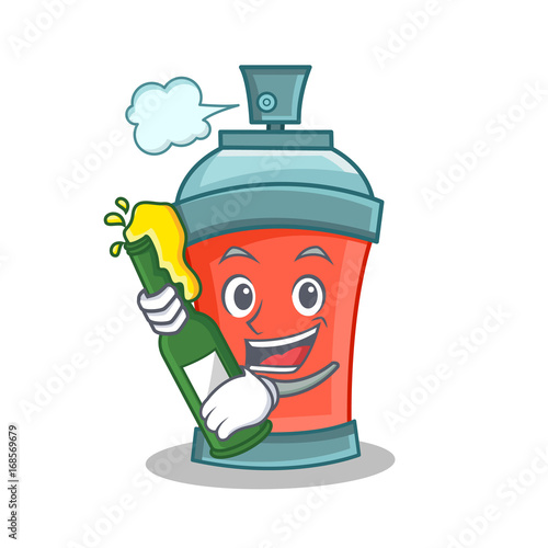 aerosol spray can character cartoon with beer