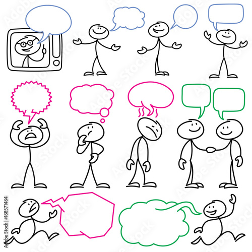 Vector sketch stick figures with blank dialog bubbles